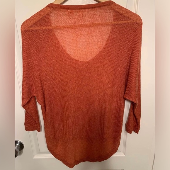 Anthropologie ‘Moth’ Crochet Linen Blend Pullover in Rust | Small - Picture 2 of 5